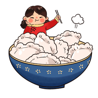 卡通人物女孩饺子碗食物美食元素GIF动态图